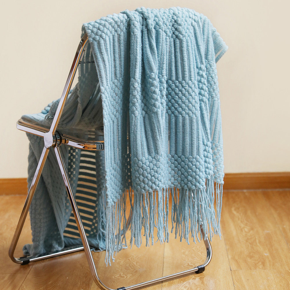 Tasseled Knit Throw Blanket, 130x230cm