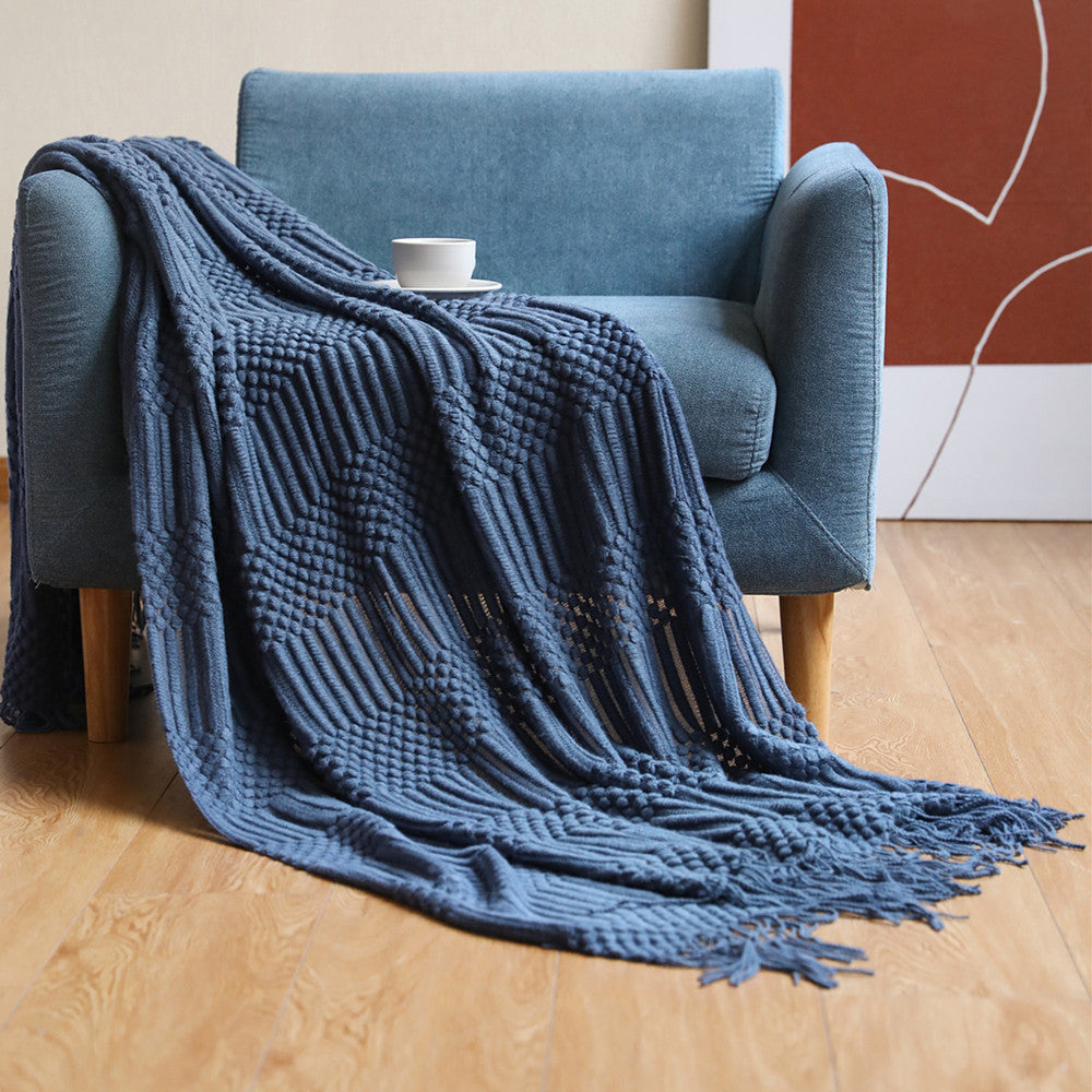 Tasseled Knit Throw Blanket, 120x170cm