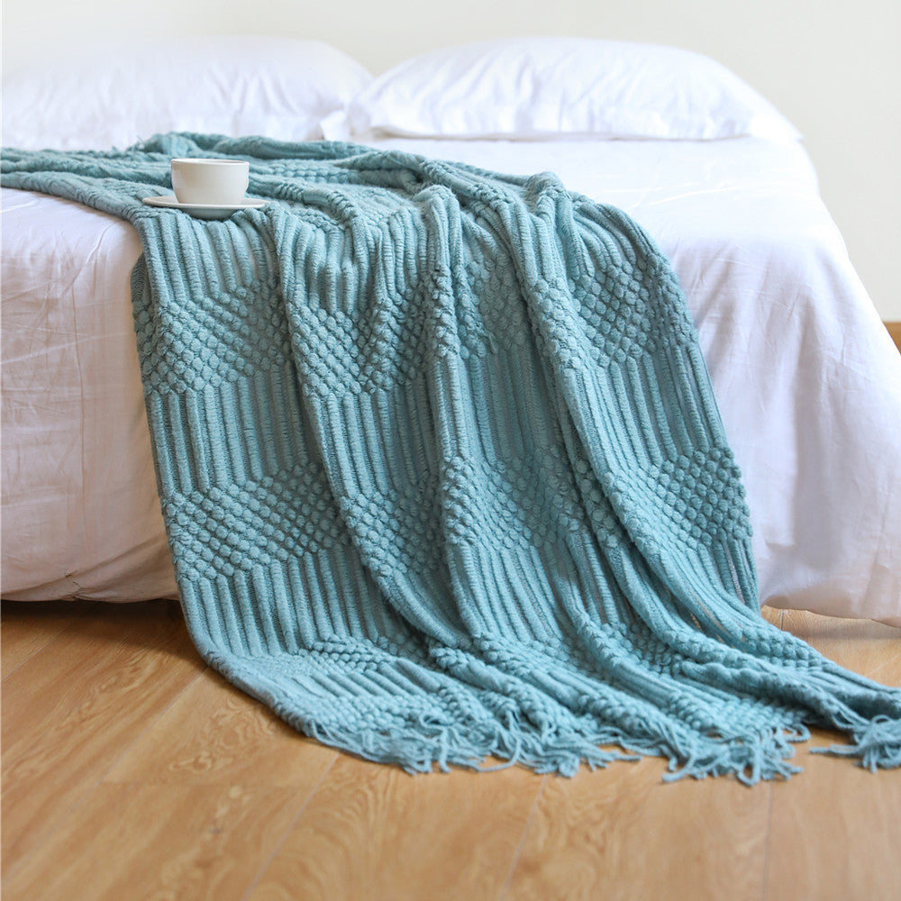 Tasseled Knit Throw Blanket, 130x230cm