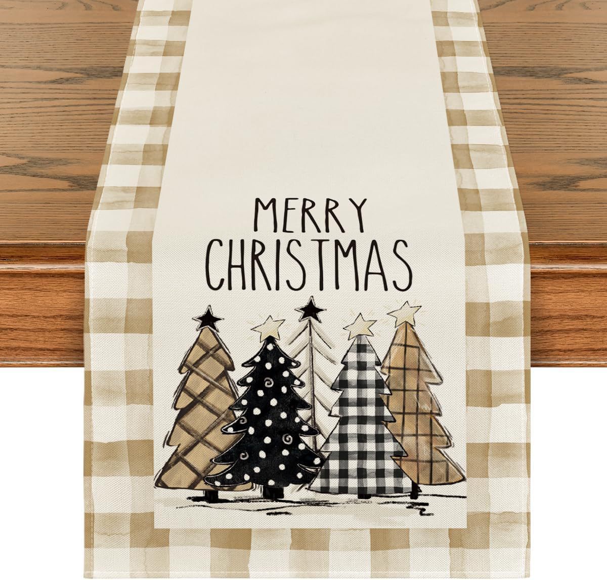 Plaid Christmas Tree Table Runner 30x180