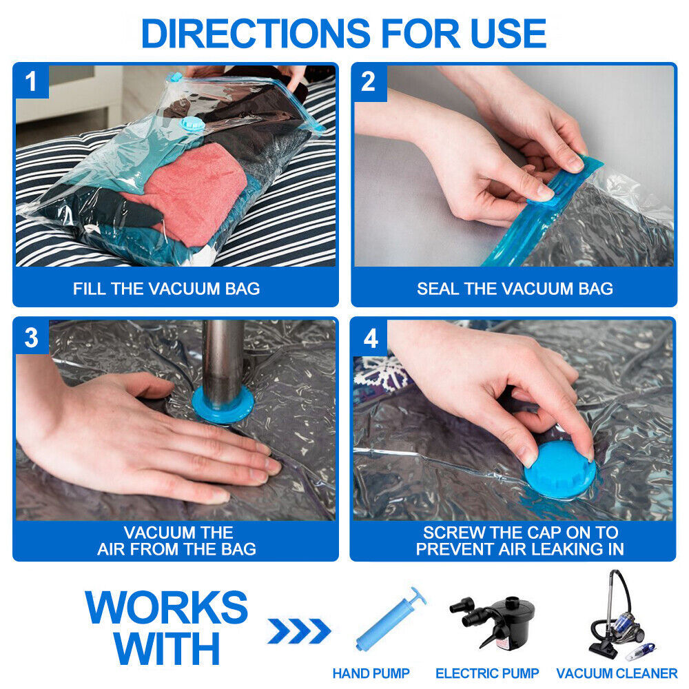 Vacuum Storage Bags with Manual Pump (Pack of 12)