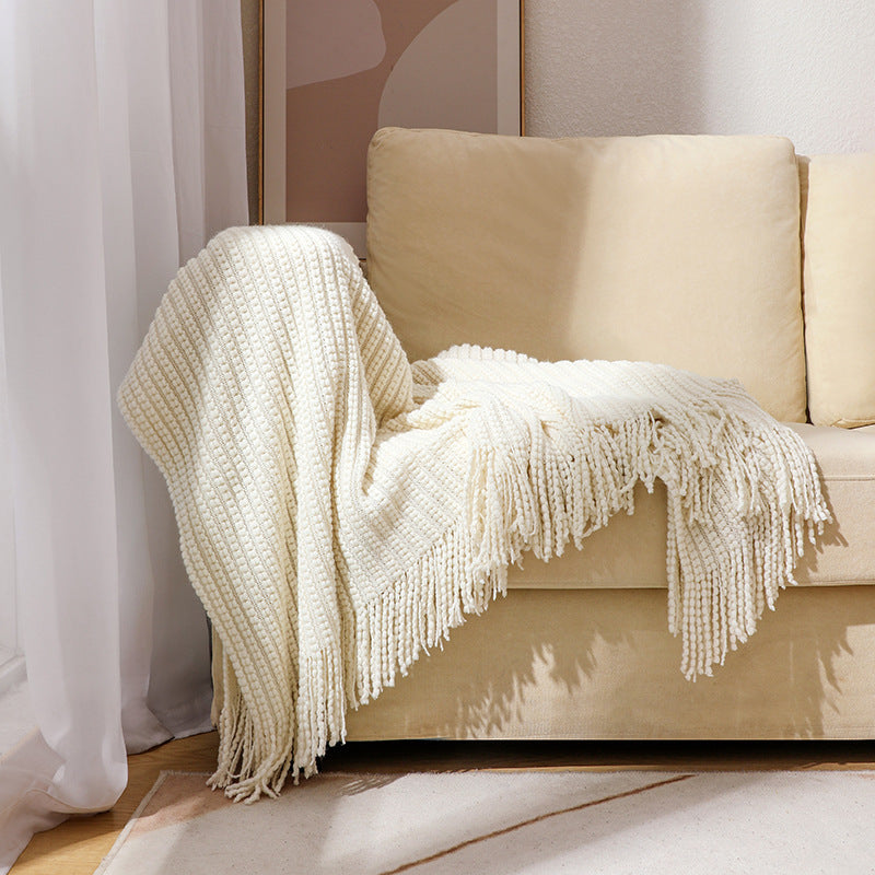 Waffle Woven Fringed Sofa Throw