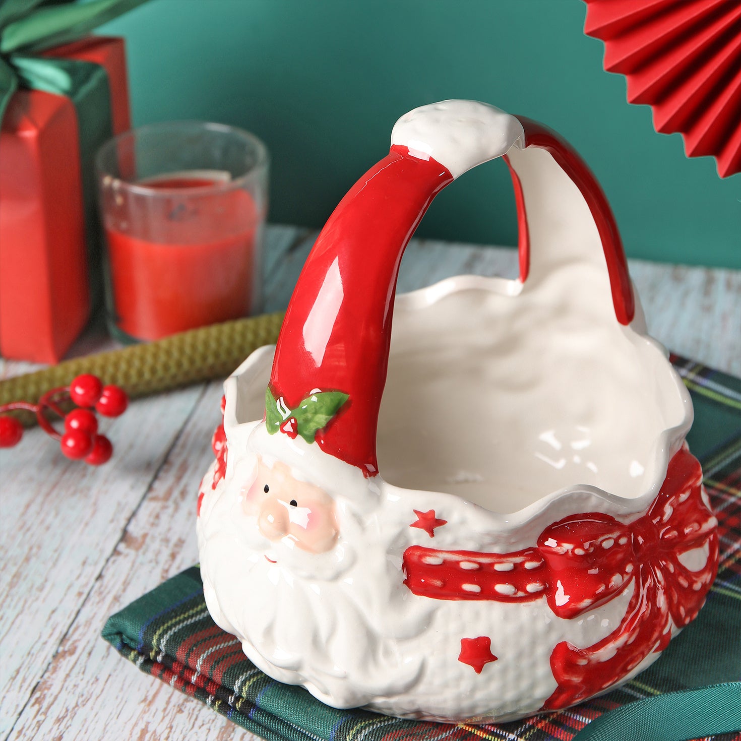 Holiday Cheer Ceramic Basket