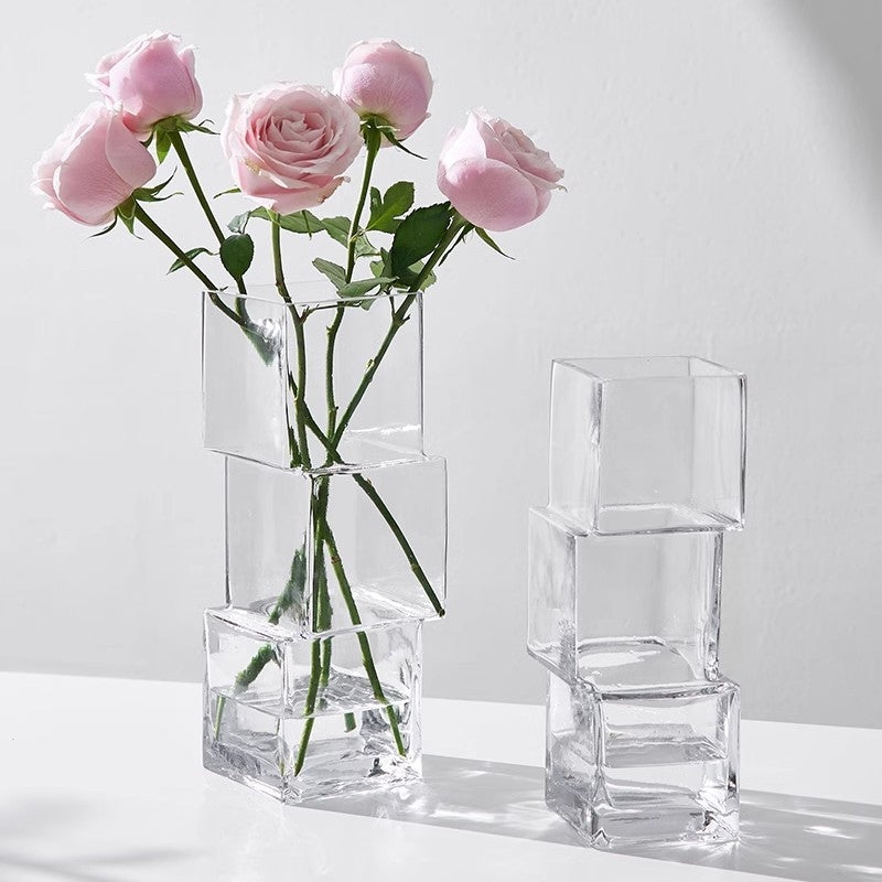 Modern Tilted Cubes Glass Vase