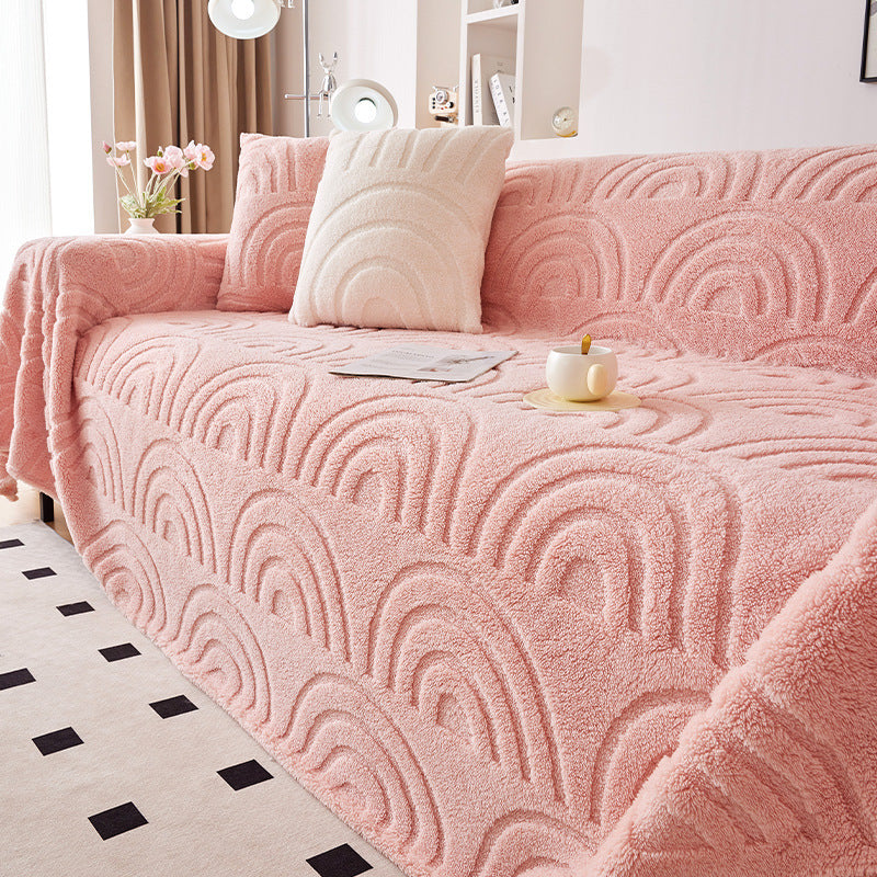 Wave Pattern Plush Sofa Cover