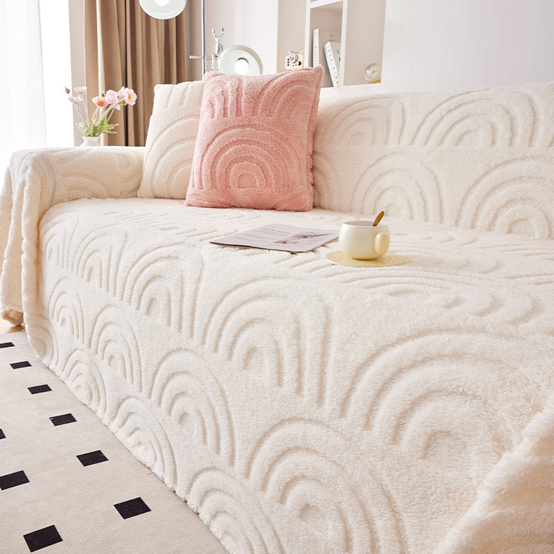 Wave Pattern Plush Sofa Cover
