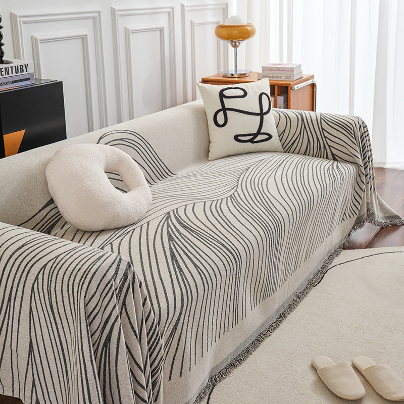 Curved Stripes Sofa Cover Blanket