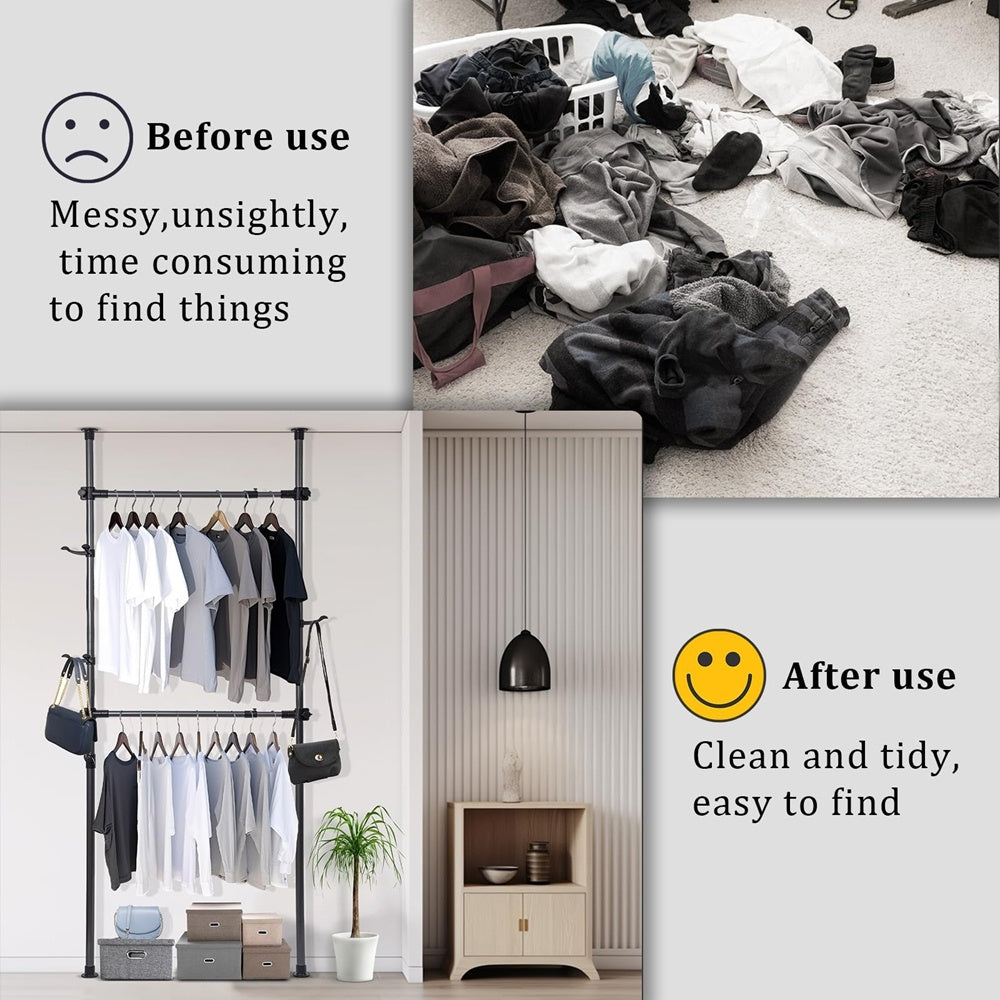 Adjustable Floor-to-Ceiling Stainless Steel Clothes Rack