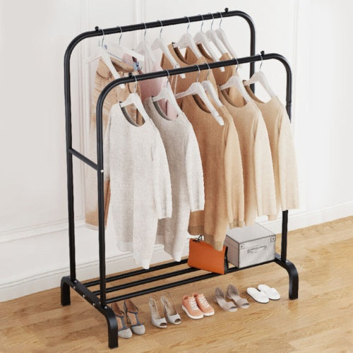 Double-Tier Metal Clothes Rack Shoe Hanging Clothes Bedroom