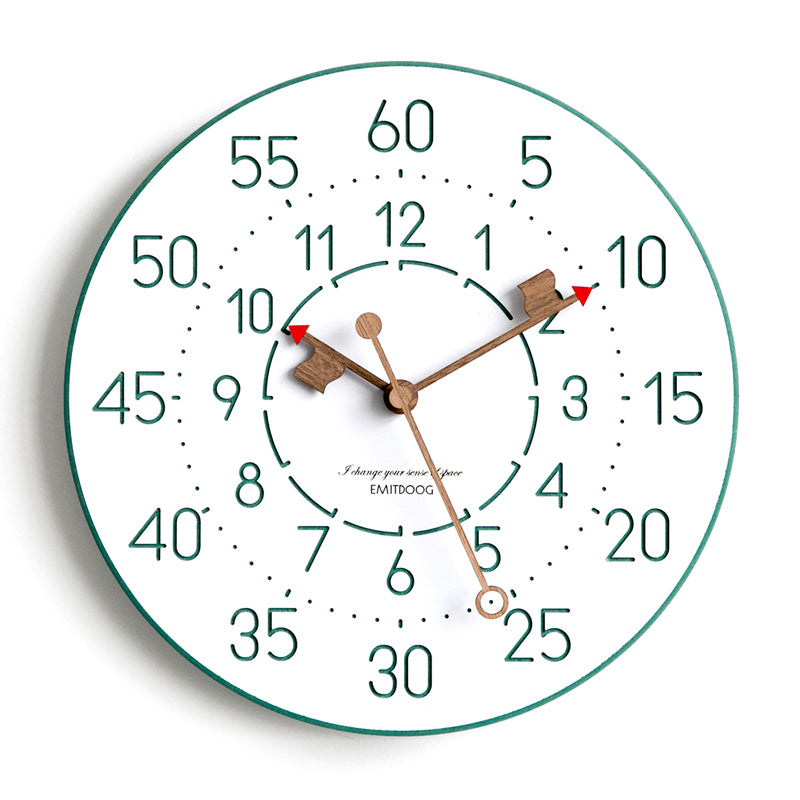 Dual-Scale Modern Wall Clock Green 30cm Wooden