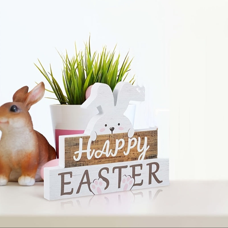 Easter Bunny Peekaboo Wooden Sign White Brown Happy easter 20cm