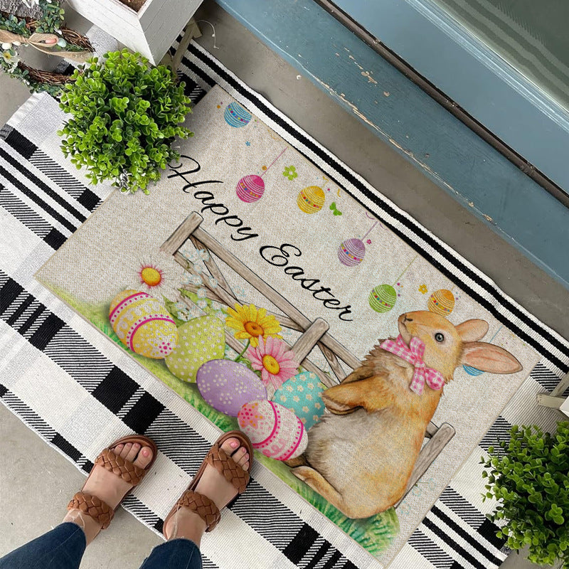 Easter Bunny Welcome Mat Antislip backing 40x60cm Beige Polyester Rectangular
