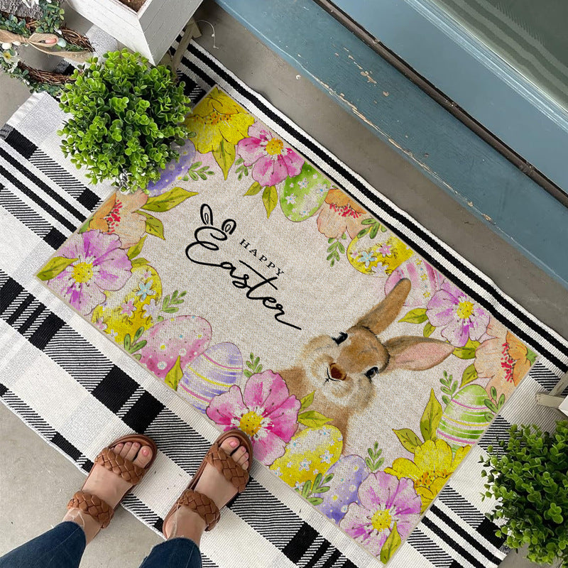 Easter Bunny Welcome Mat Antislip backing 40x60cm Beige Polyester Rectangular