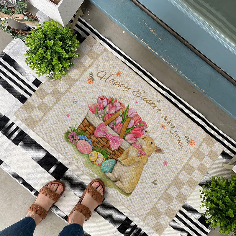 Easter Bunny Welcome Mat Antislip backing 40x60cm Beige Polyester Rectangular