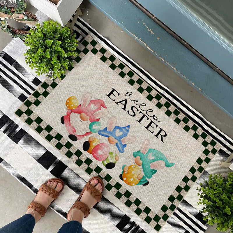 Easter Bunny Welcome Mat Antislip backing 40x60cm Beige Polyester Rectangular