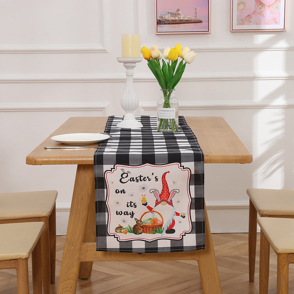 Easter Checkered Table Runner Black and White 180cm Polyester