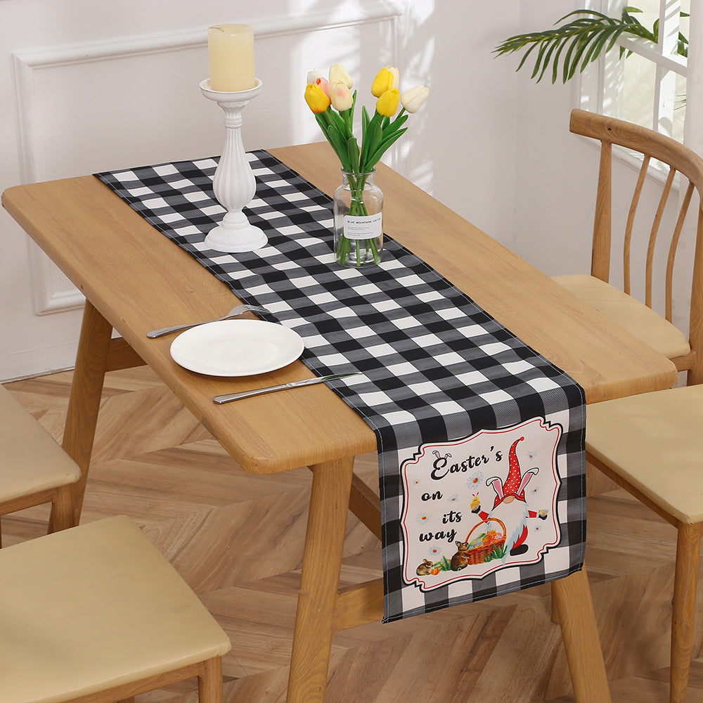 Easter Checkered Table Runner Black and White 180cm Polyester
