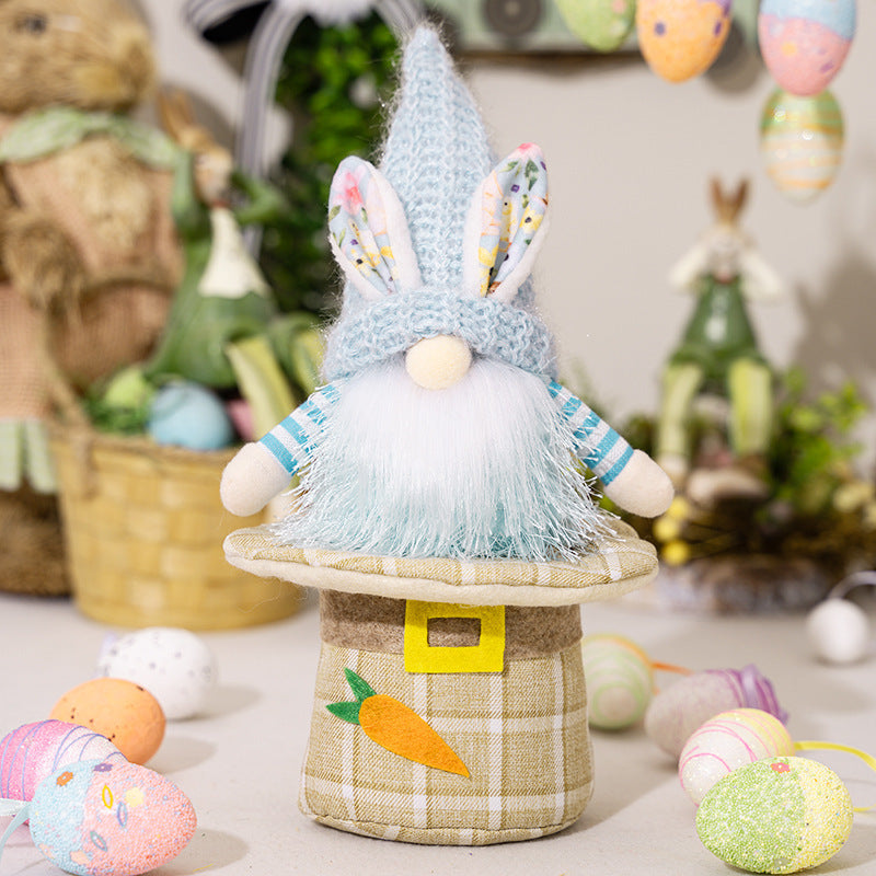 Easter Gnome Hat Plush Decoration 30cm Polyester Soft Spring Festive Blue