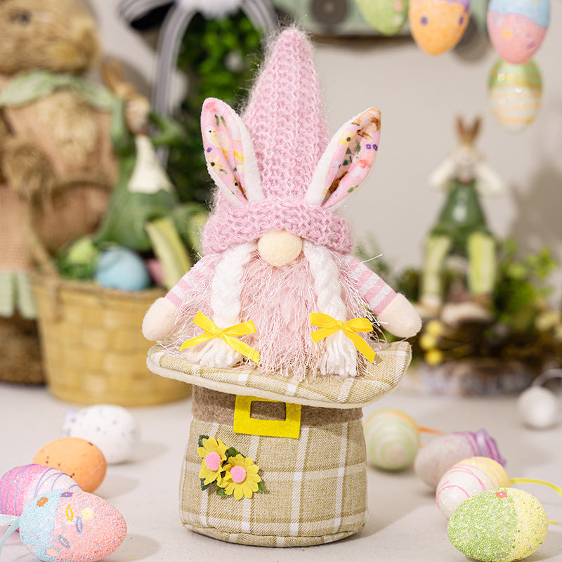 Easter Gnome Hat Plush Decoration 30cm Polyester Soft Spring Festive Pink