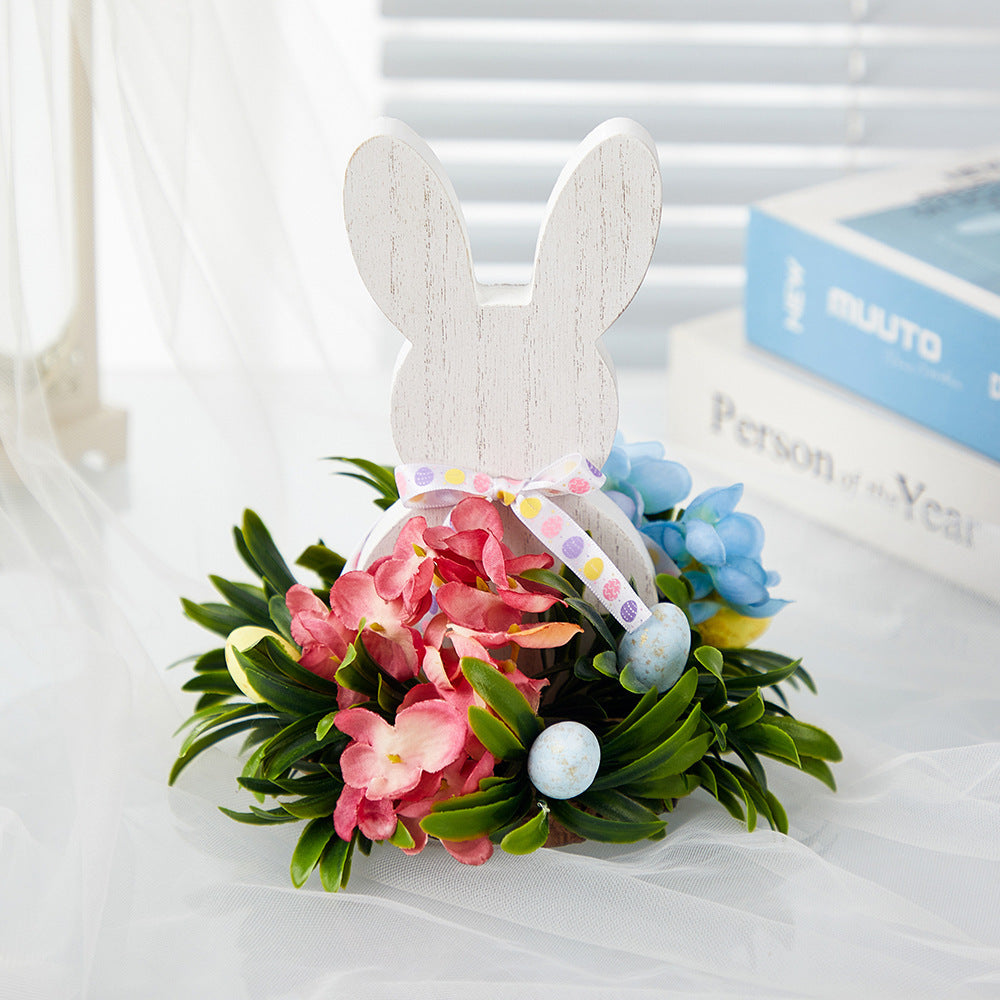 Easter Wooden Bunny Decoration White Floral