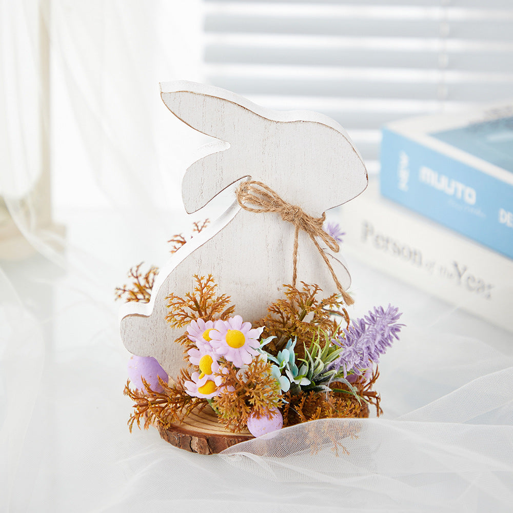 Easter Wooden Bunny Decoration White Floral
