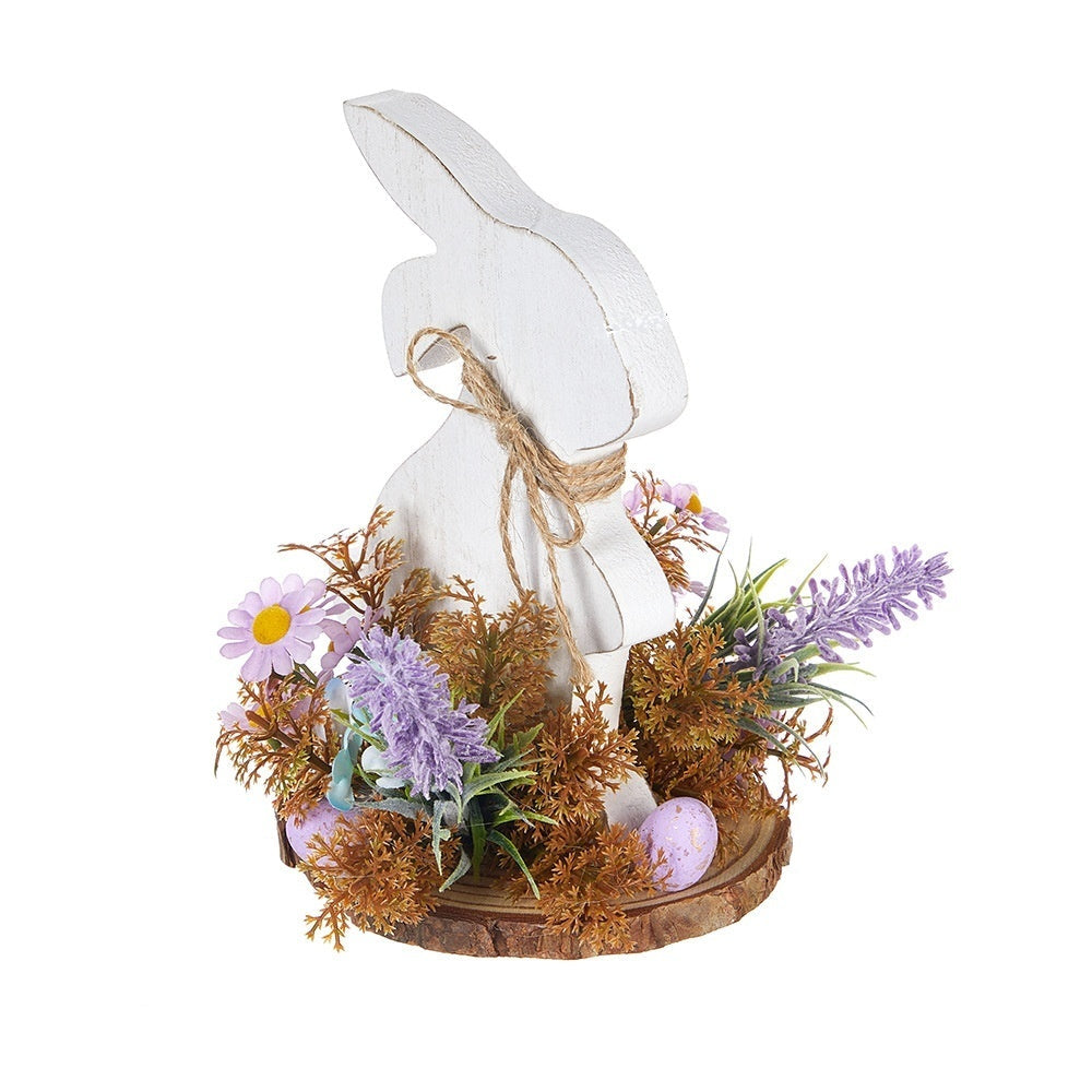 Easter Wooden Bunny Decoration White Floral