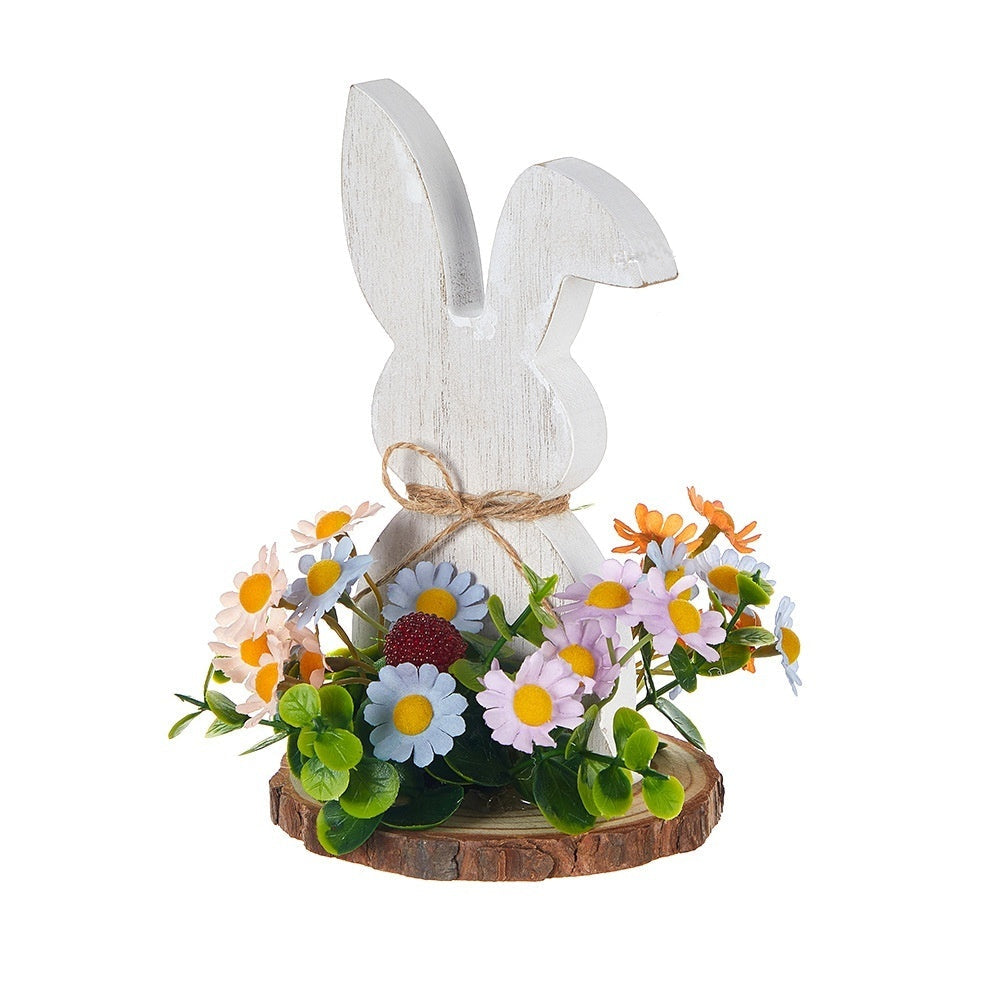Easter Wooden Bunny Decoration White Floral