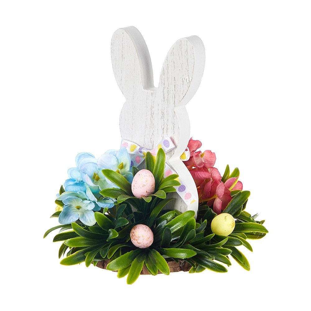 Easter Wooden Bunny Decoration White Floral