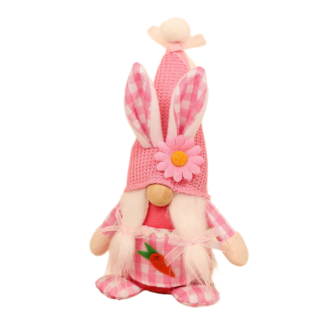 Gingham Easter Plush Doll Decoration Pink Soft Plush Polyester 