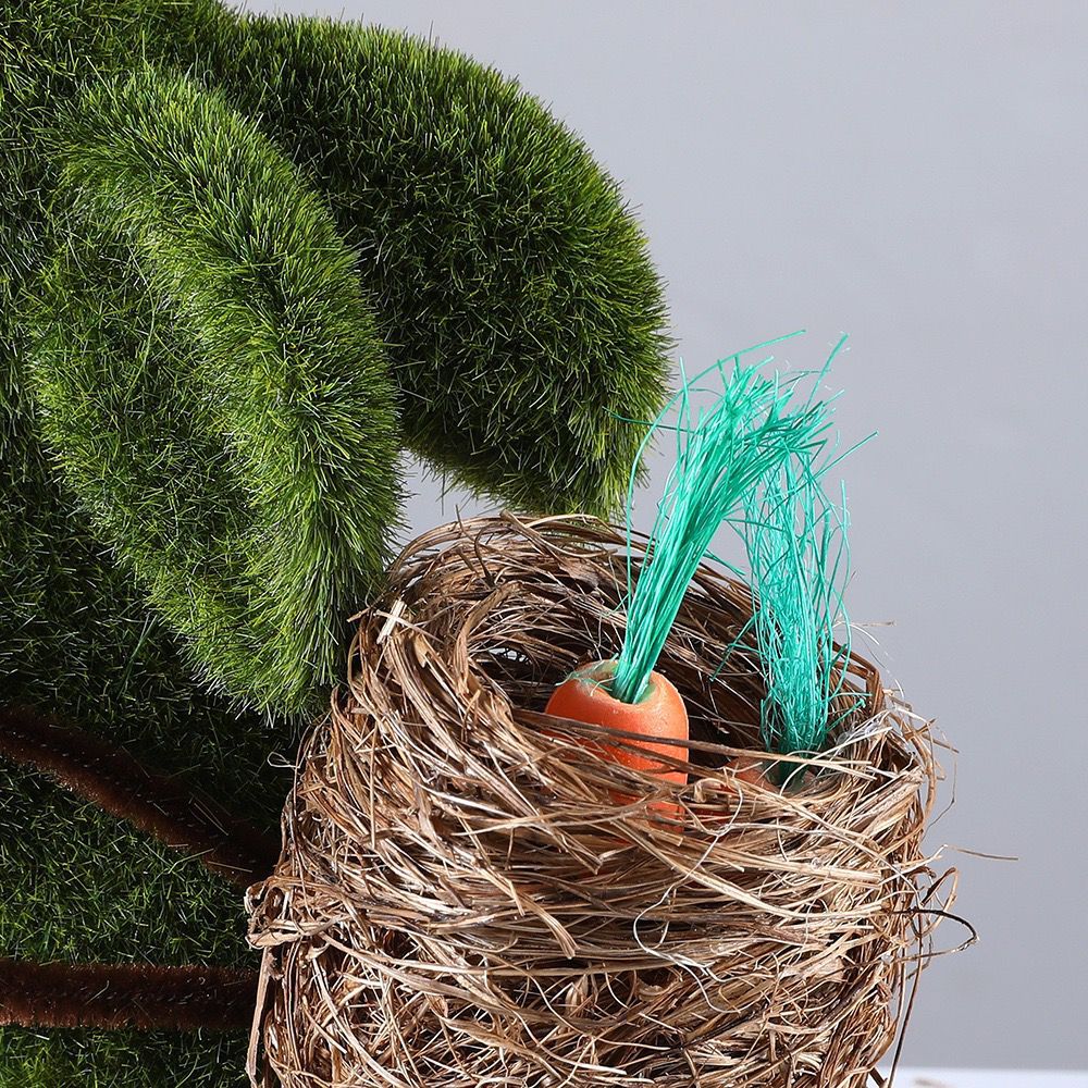 Mossy Easter Bunny with Basket Green Easter Egg Plastic Flocking