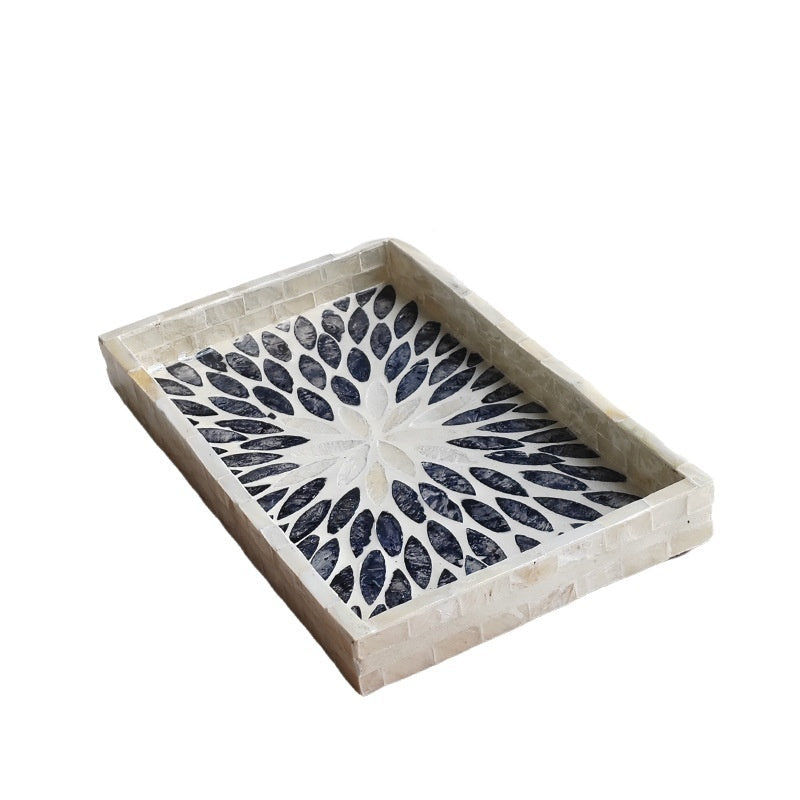 Mother of Pearl Inlay Wooden Tray 25x15cm Beige Shell Decorative Display Tray