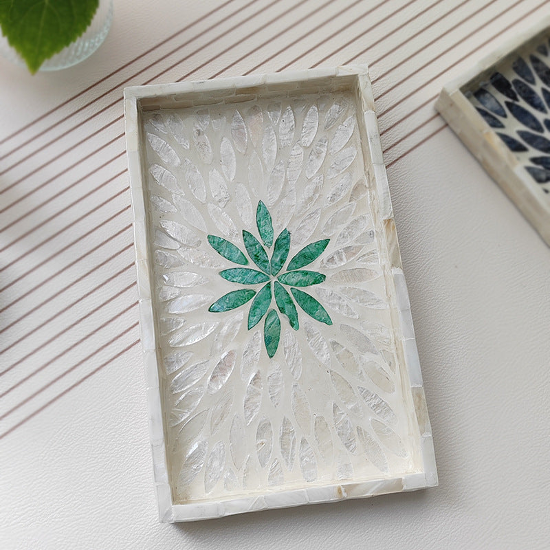 Mother of Pearl Inlay Wooden Tray 25x15cm Beige Shell Decorative Display Tray
