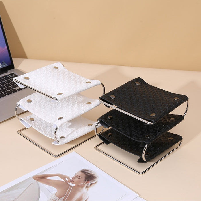 Multi-layer Leather Storage Rack Black 3-layer Metal Rack