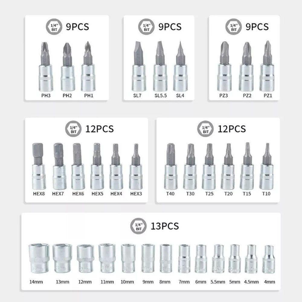 Professional Socket and Bit Set Diagram Silver Colour