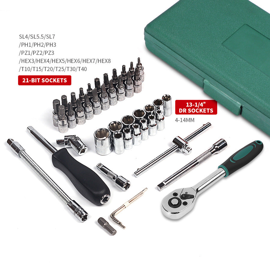 Professional Socket and Bit Set Green Metal with Casing