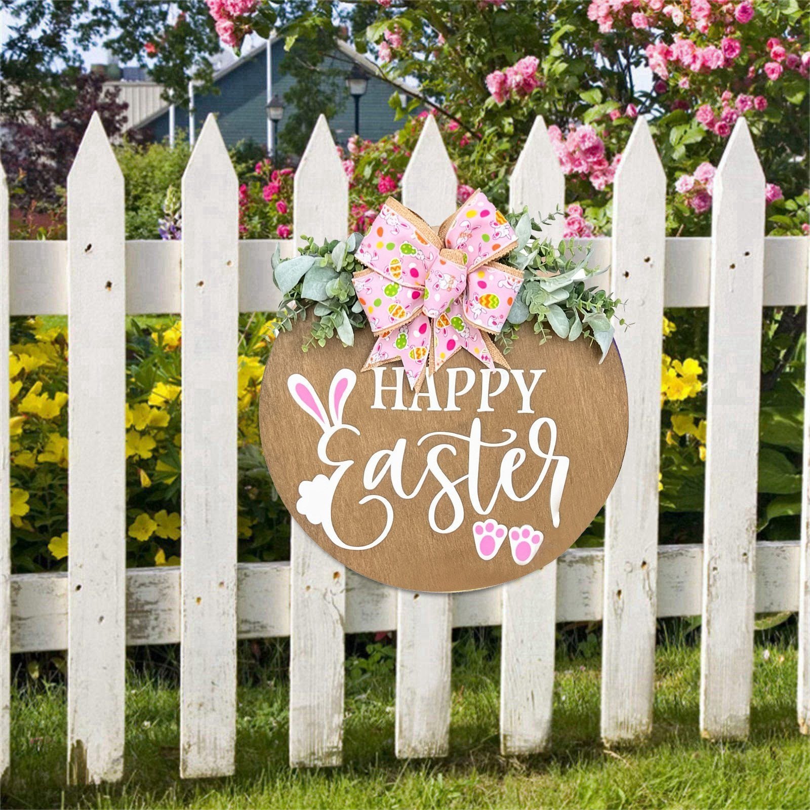 Wooden Easter Welcome Sign 30cm Brown