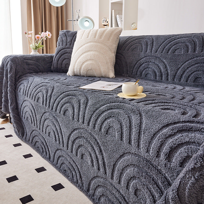 Wave Pattern Plush Sofa Cover