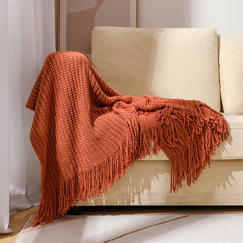 Waffle Woven Fringed Sofa Throw