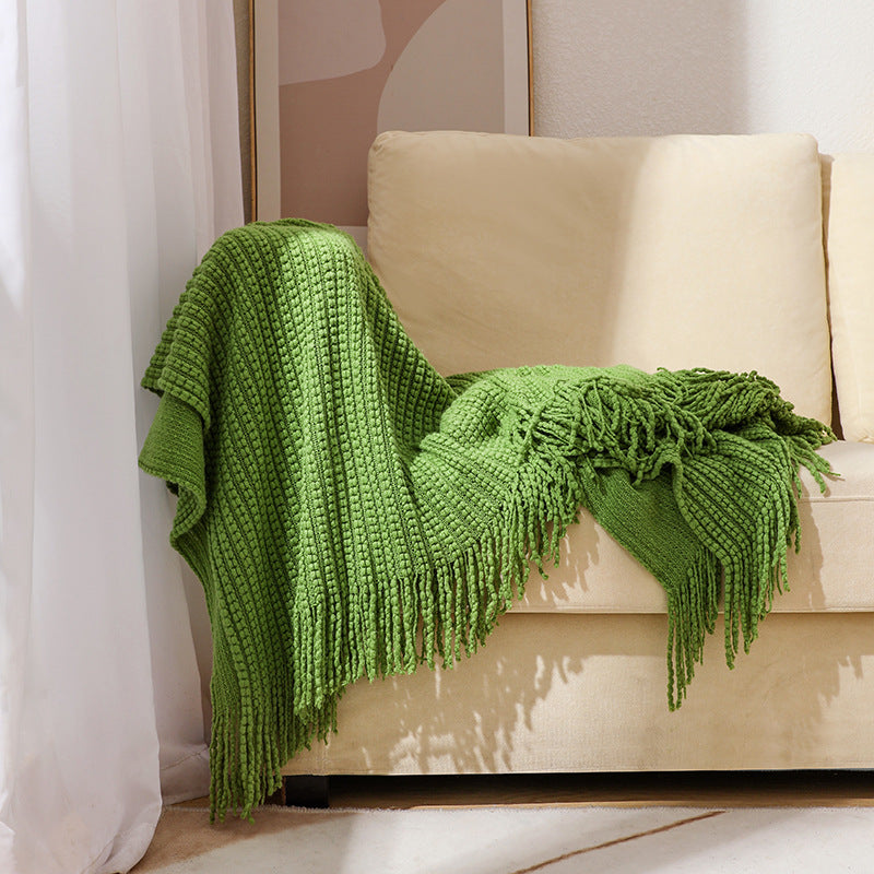 Waffle Woven Fringed Sofa Throw