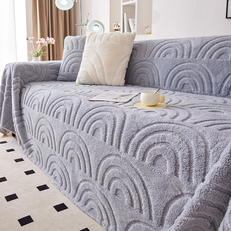 Wave Pattern Plush Sofa Cover