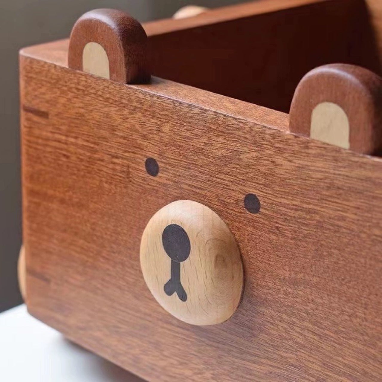 Wooden Bear Storage Box with Wheels
