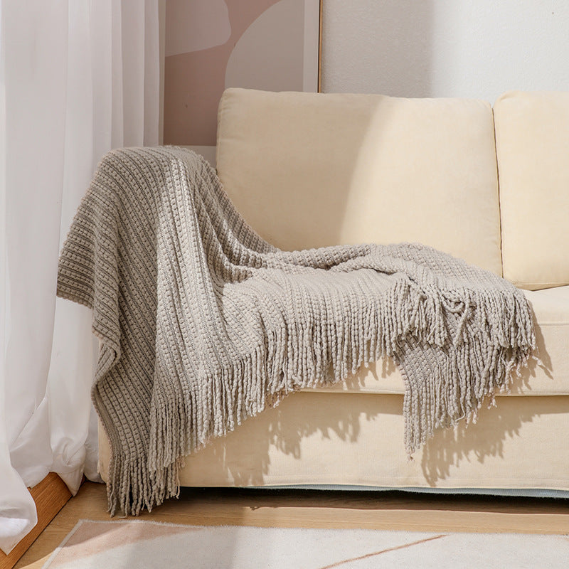 Waffle Woven Fringed Sofa Throw