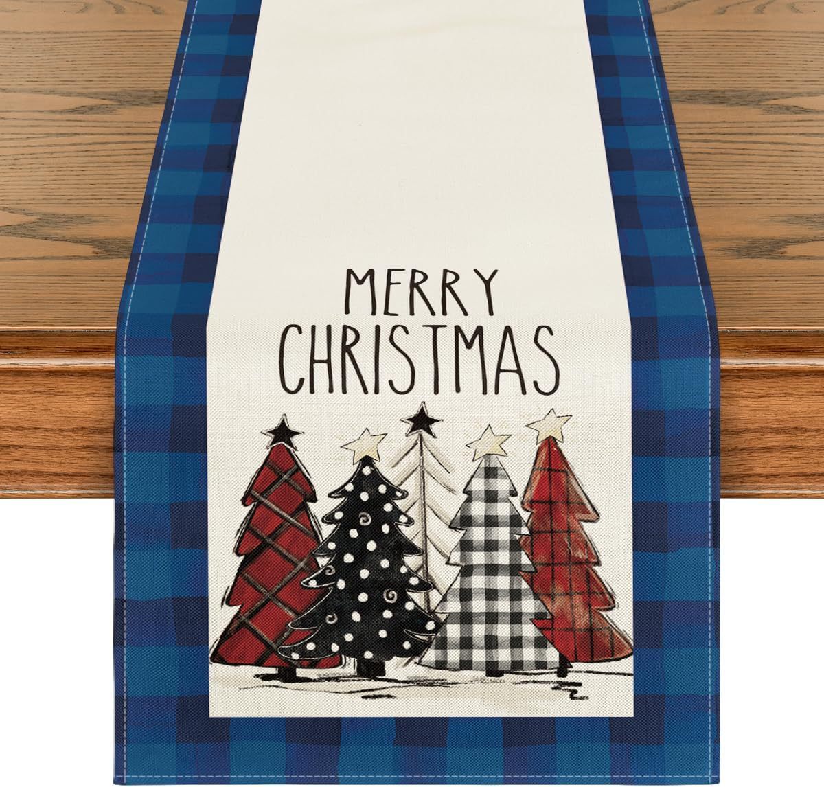 Plaid Christmas Tree Table Runner 30x180